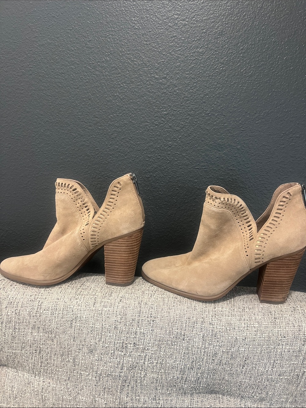 Vince Camuto Tan Suede Cutout Ankle Booties